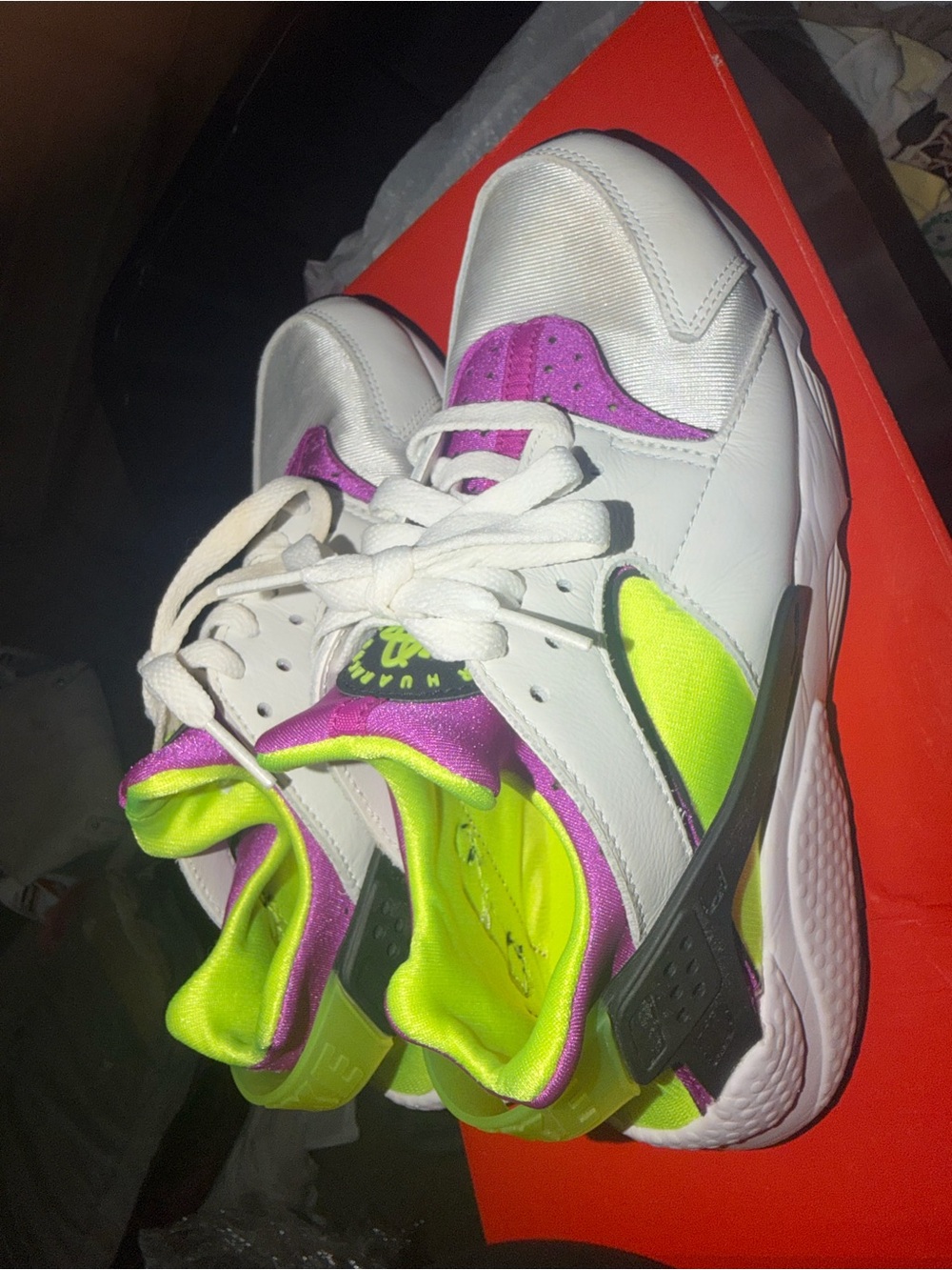 Kids Hirachis White Sneakers with Purple and Neon Yellow Accents